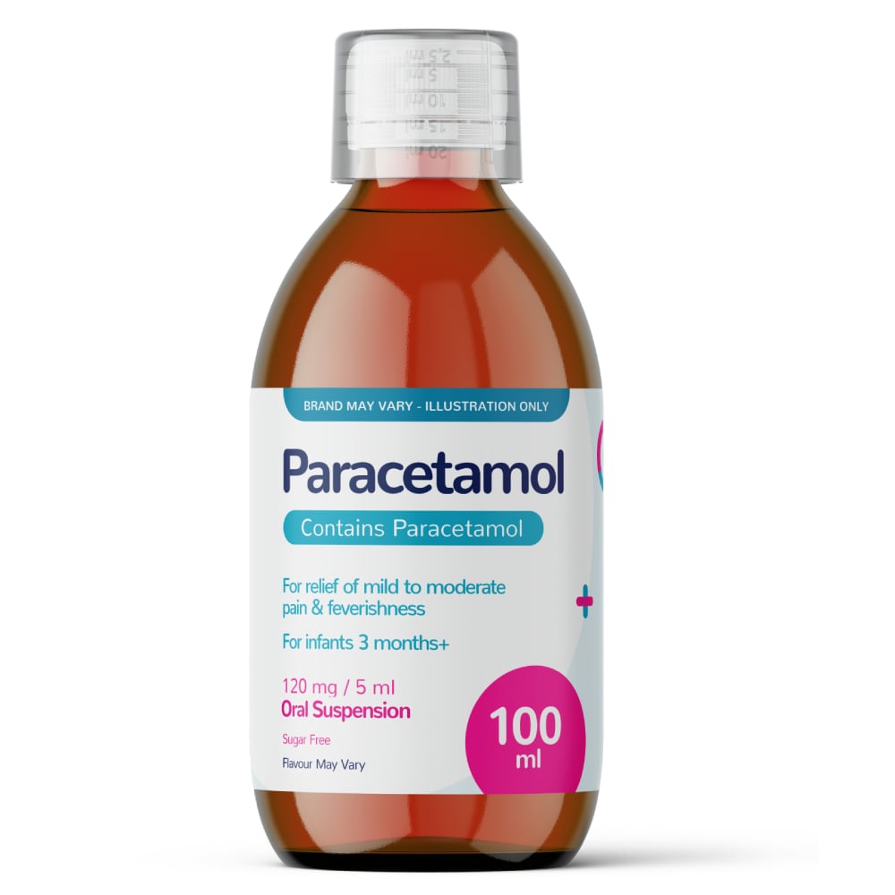 Paracetamol Suspension Infants 3 Months + 120mg/5ml (Sugar Free) - 100ml (Brand May Vary)	