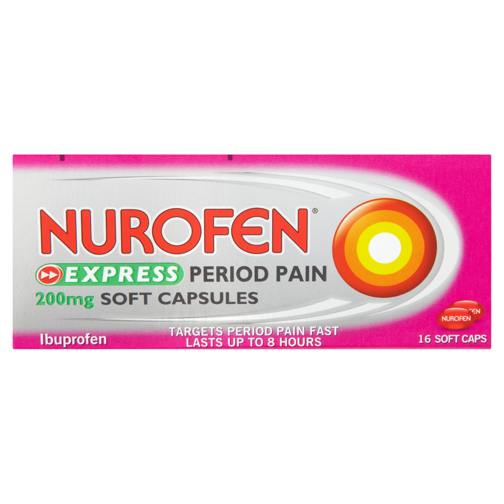 Nurofen Express Period Pain 16 x 200mg Soft Capsules Chemist 4 U