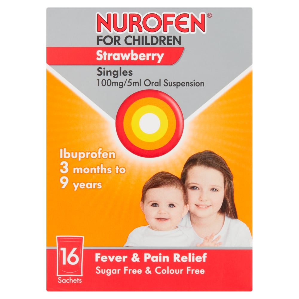 Nurofen For Children Strawberry Sachets 16 x 5ml Child Pain Relief