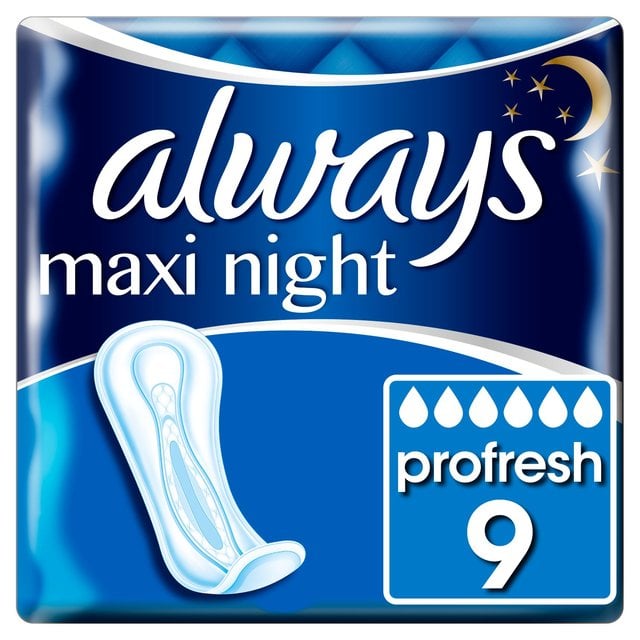 Always Maxi Profresh Night Sanitary Towels 9 Pads - (Case of 10)