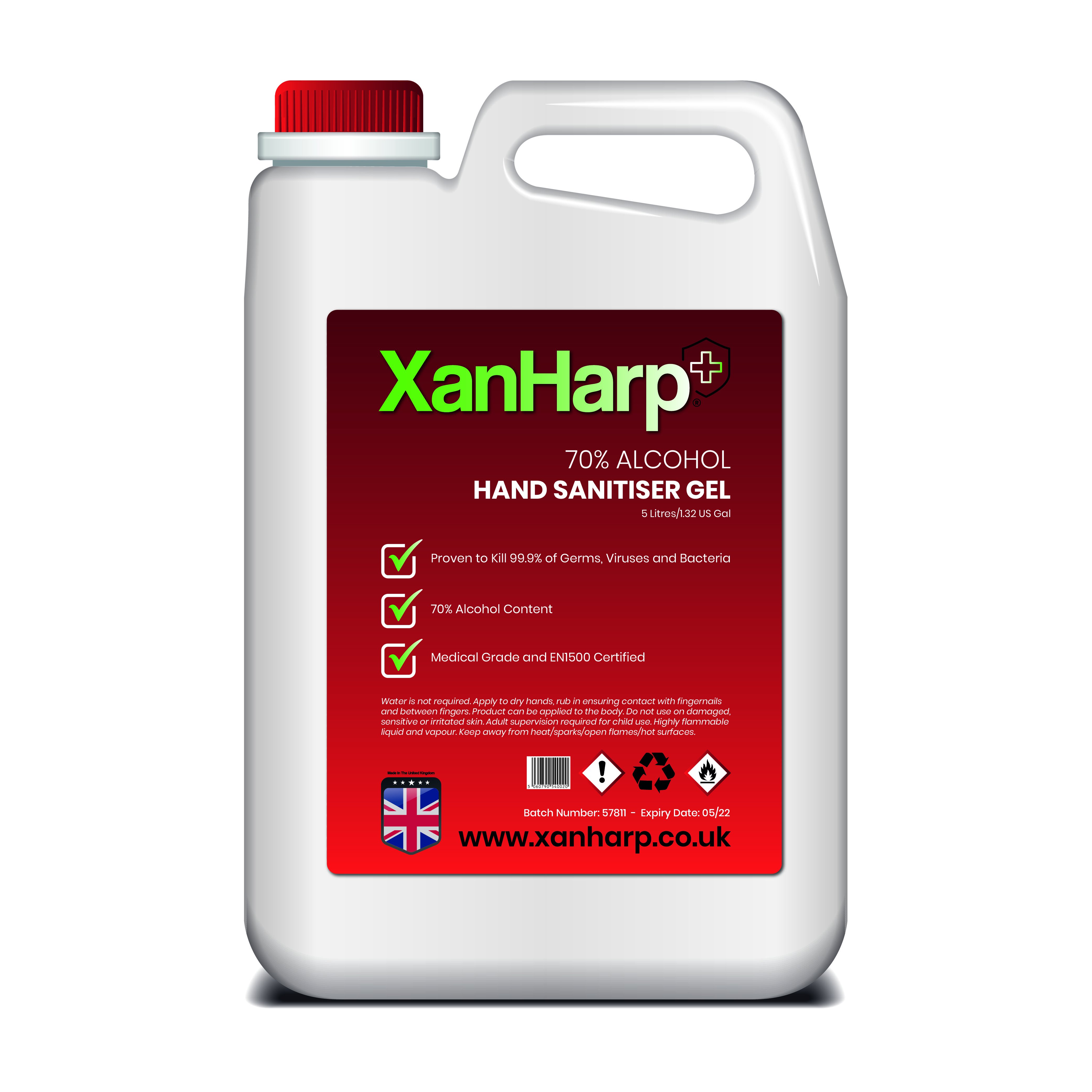 XanHarp Antibacterial 70% Hand Sanitiser Gel - 5L