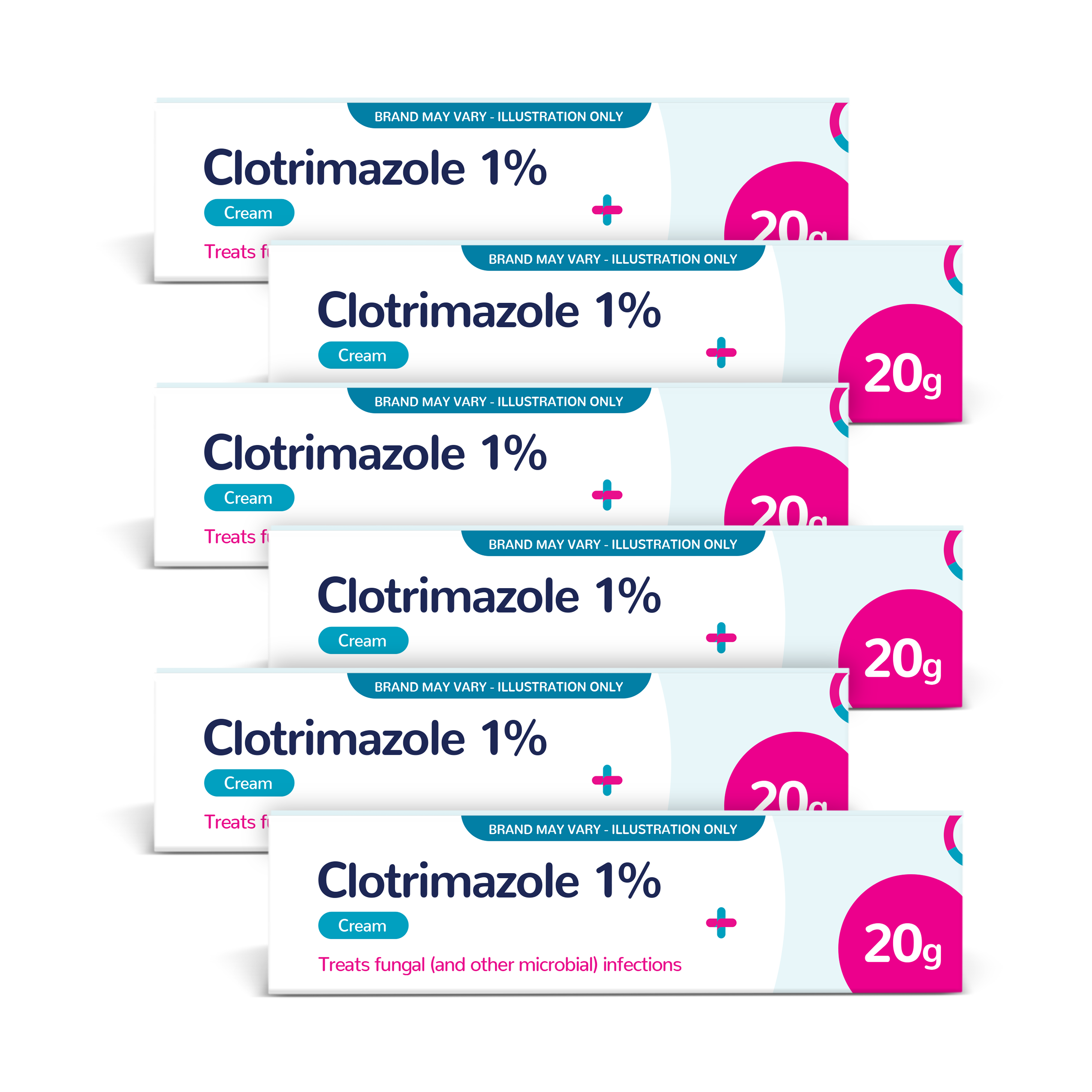  Clotrimazole Cream 1% - 20g - 6 Pack (Brand May Vary)