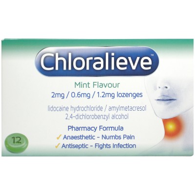Chloralieve Sore Throat Mint Flavour - 12 Lozenges 