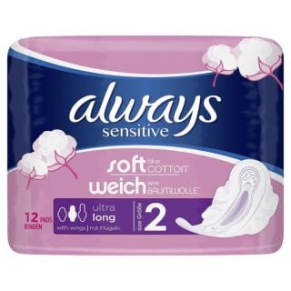 Always Ultra Sensitive Long Pads with Wings - 12 Pack