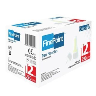 GlucoRx Finepoint Needles 12mm 29g - Pack of 100