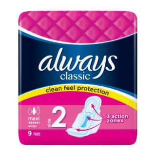 Always Classic Maxi Pads Size 2 - 9 Pads