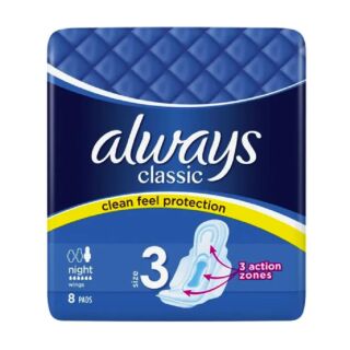 Always Maxi Classic Night Sanitary Towels Size 3 With Wings - 8 Pads