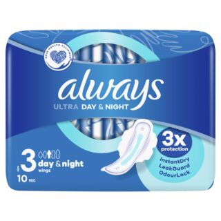 Always Ultra Day & Night Sanitary Towels Size 3 With Wings - 10 Pads