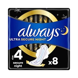 Always Ultra Sanitary Towels Secure Night (Size 4) With Wings - 8 Pack