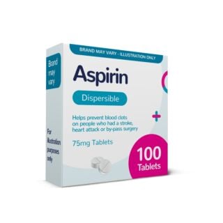 Aspirin Dispersible Tablets 75mg – 100 Tablets (Brand May Vary)
