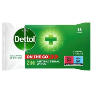 Dettol 2-In-1 Antibacterial Wipes - 15 Wipes