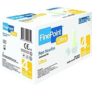 GlucoRx Finepoint Needles 4mm 32g - Pack of 100