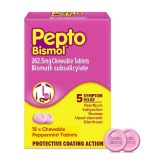 Pepto Bismol 262.5mg Chewable Tablets – 12 Tablets