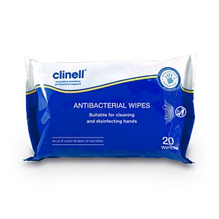 Clinell Antimicrobial Hand & Surface Wipes - Pack of 20