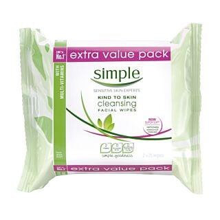 Simple Cleansing Facial Wipes Twin Pack – 2x25 Wipes