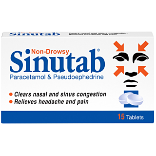 Sinutab, congestion relief, 15 tablets 