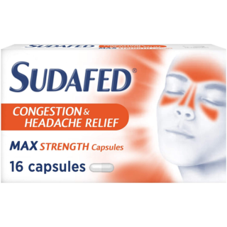 Sudafed Congestion and Headache Relief Max Strength - 16 Capsules