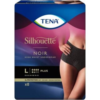 TENA Plus Silhouette High Waist Pants Black Large - 8 Pack