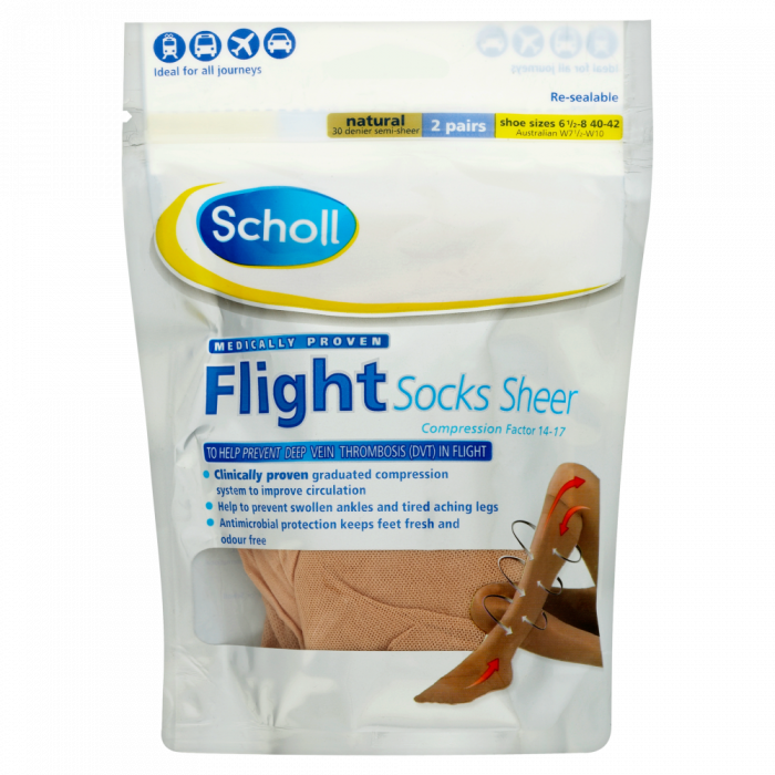 Scholl Flight Socks Natural 2 Pairs Sizes 6.58 For DVT Chemist 4 U