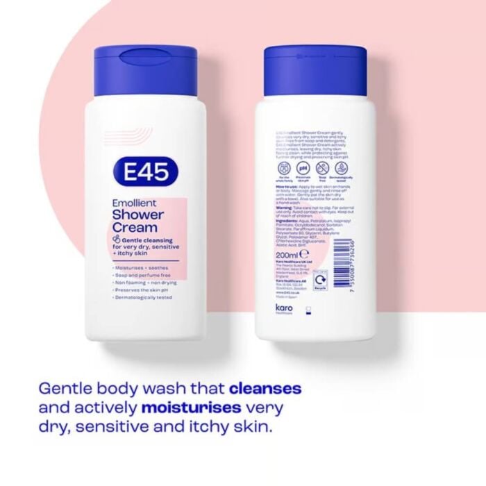 E45 Duschcreme – 2 X 200 Ml – Seifenfrei & Parfümfrei Für Trockene, Empfindliche Haut