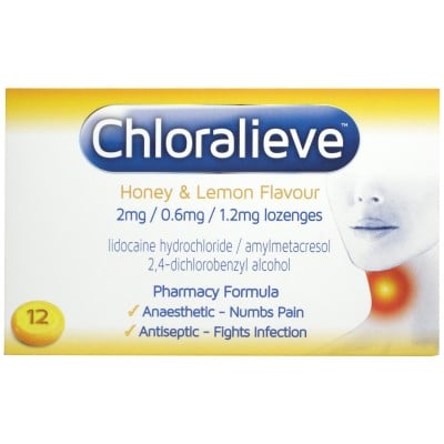 Chloralieve Sore Throat Honey & Lemon Flavour - 12 Lozenges