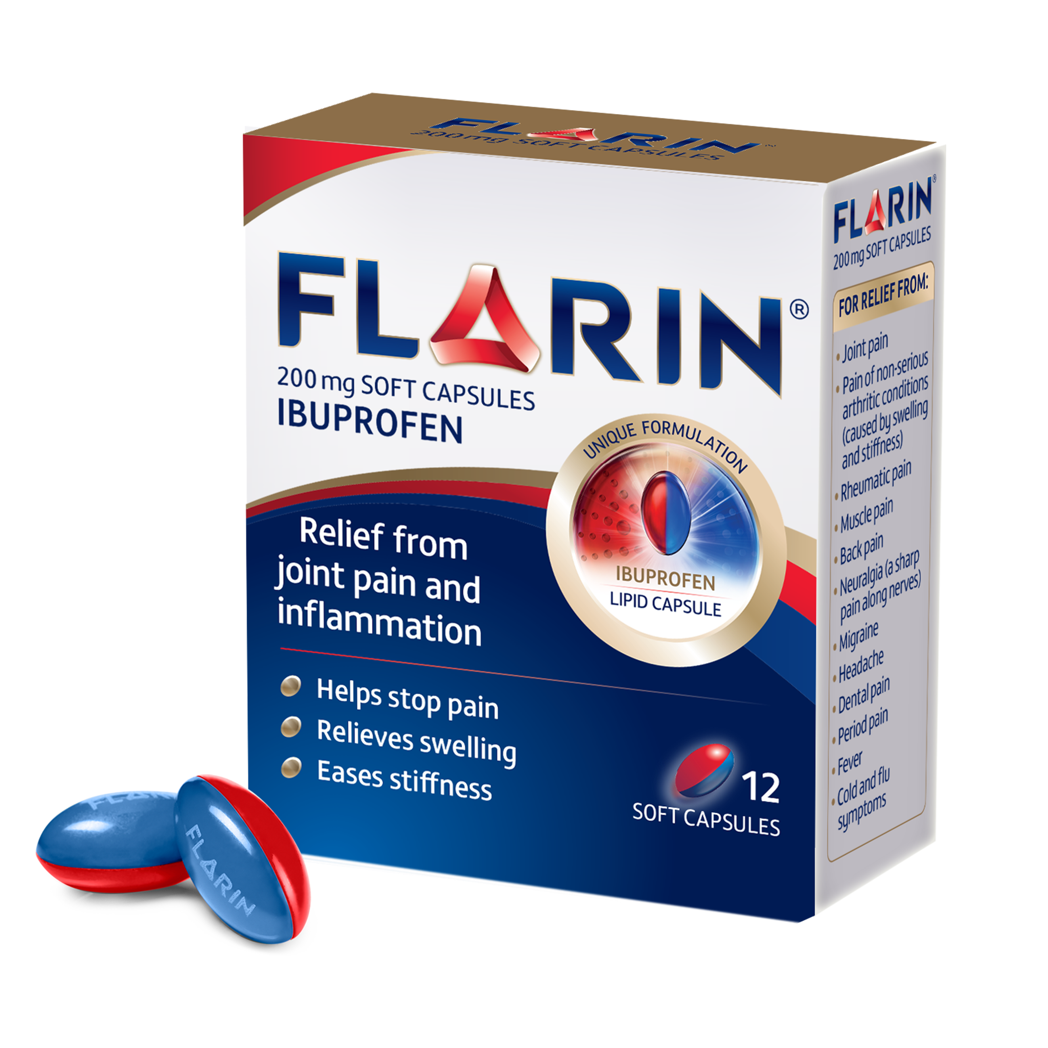 Flarin 200mg Soft Capsules 12 Caps Ibuprofen 200mg Chemist 4 U