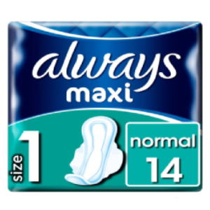 Always Maxi Normal (Size 1) Sanitary Towels 14 Pads (Case of 8)
