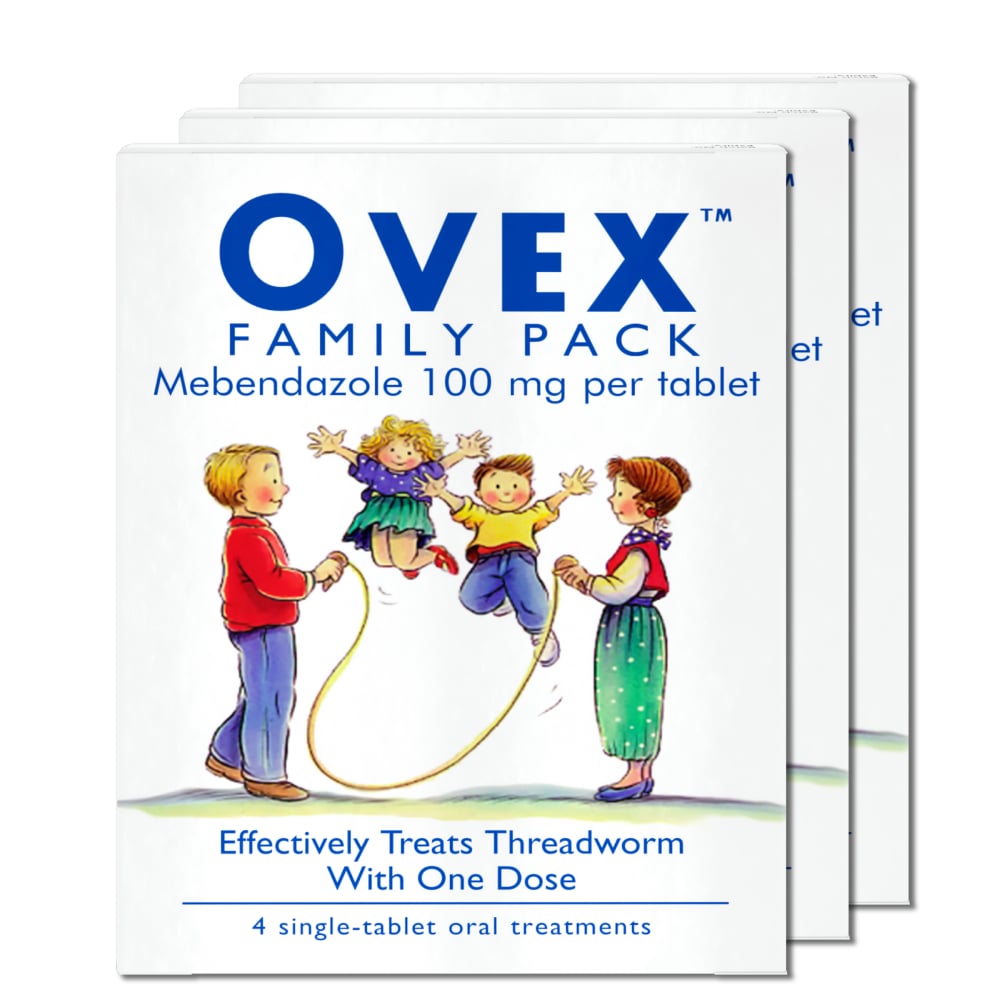 Ovex Family Pack - 4 Threadworm Treatment Tablets - 3 Pack