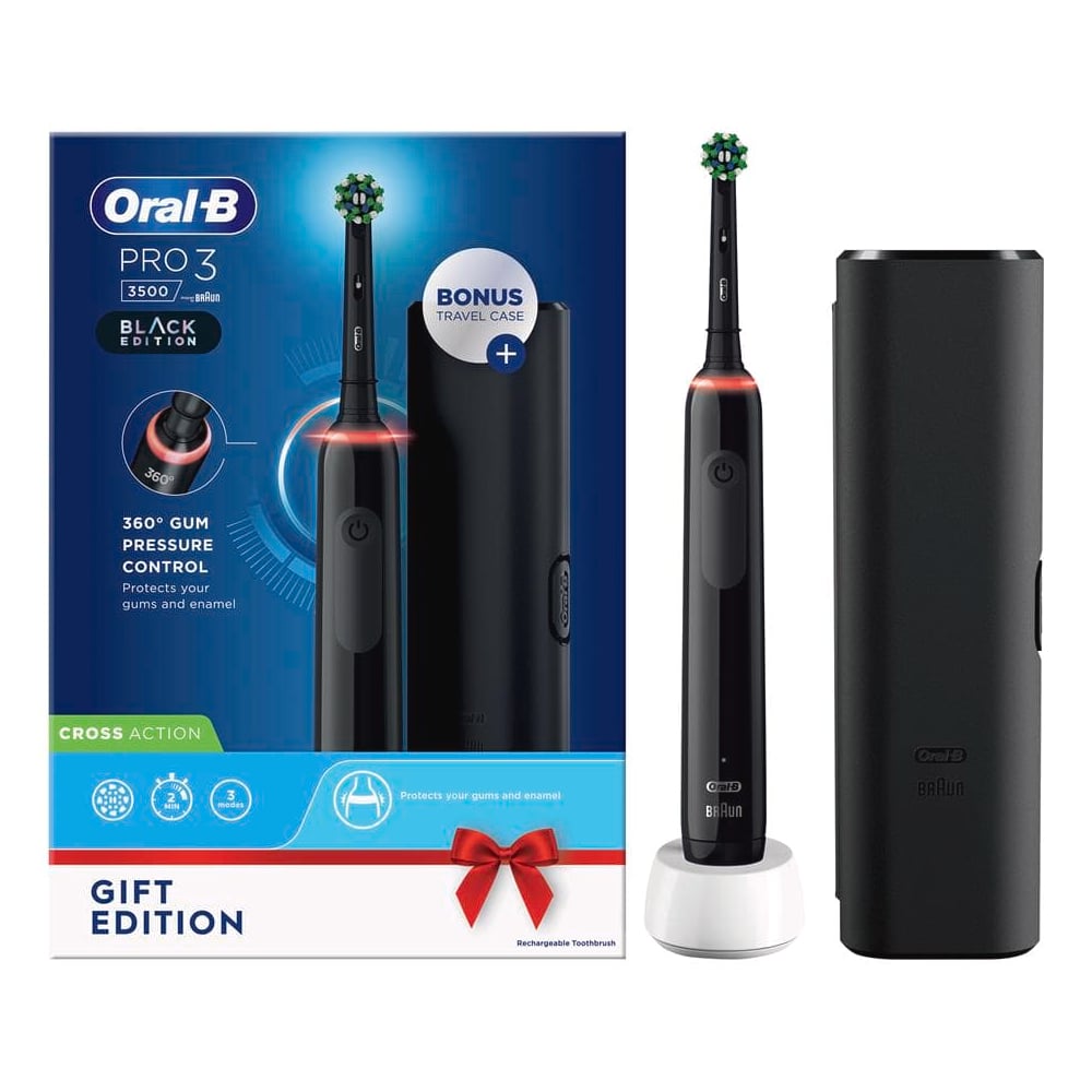 Oral-B Pro 3 3500 Cross Action Black Electric Toothbrush (+Travel Case)