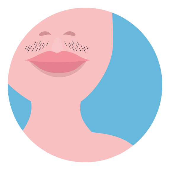Illustration of a woman with short dark hairs growing over her top lip