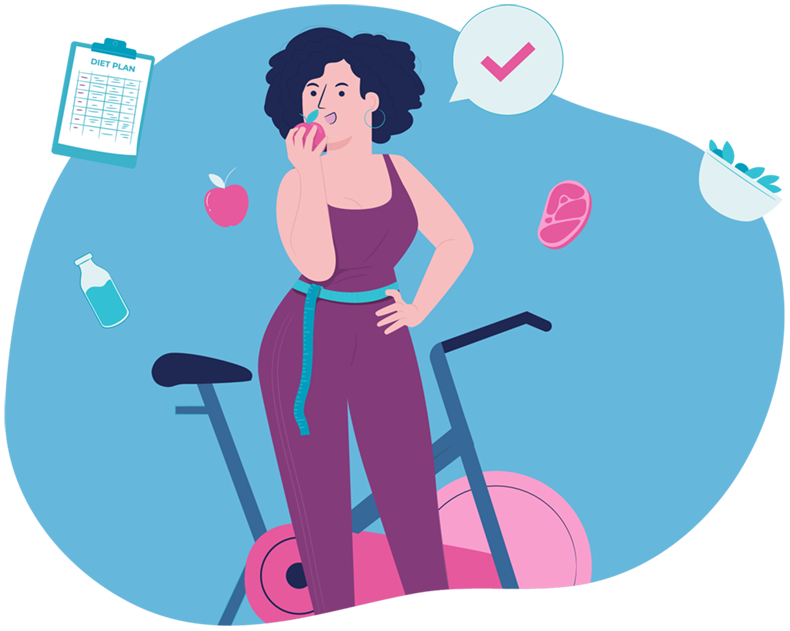 illustration of a woman pulling on an indicator arrow of a scale face, trying to pull the arrow towards the lighter end of the scale illustration of a woman pulling on an indicator arrow of a scale face, trying to pull the arrow towards the lighter end of the scale