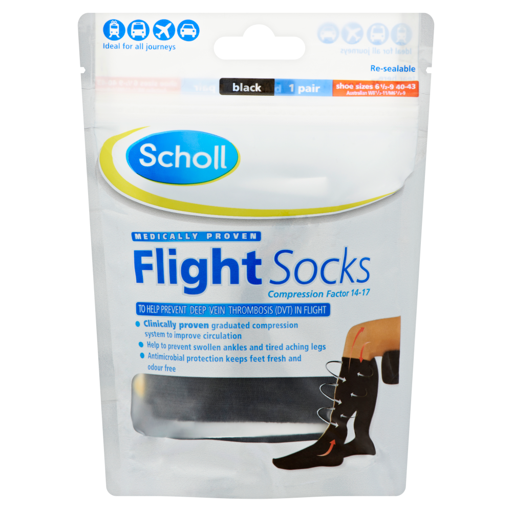Scholl Flight Socks Black 1 Pair Sizes 6.59 For DVT Chemist 4 U
