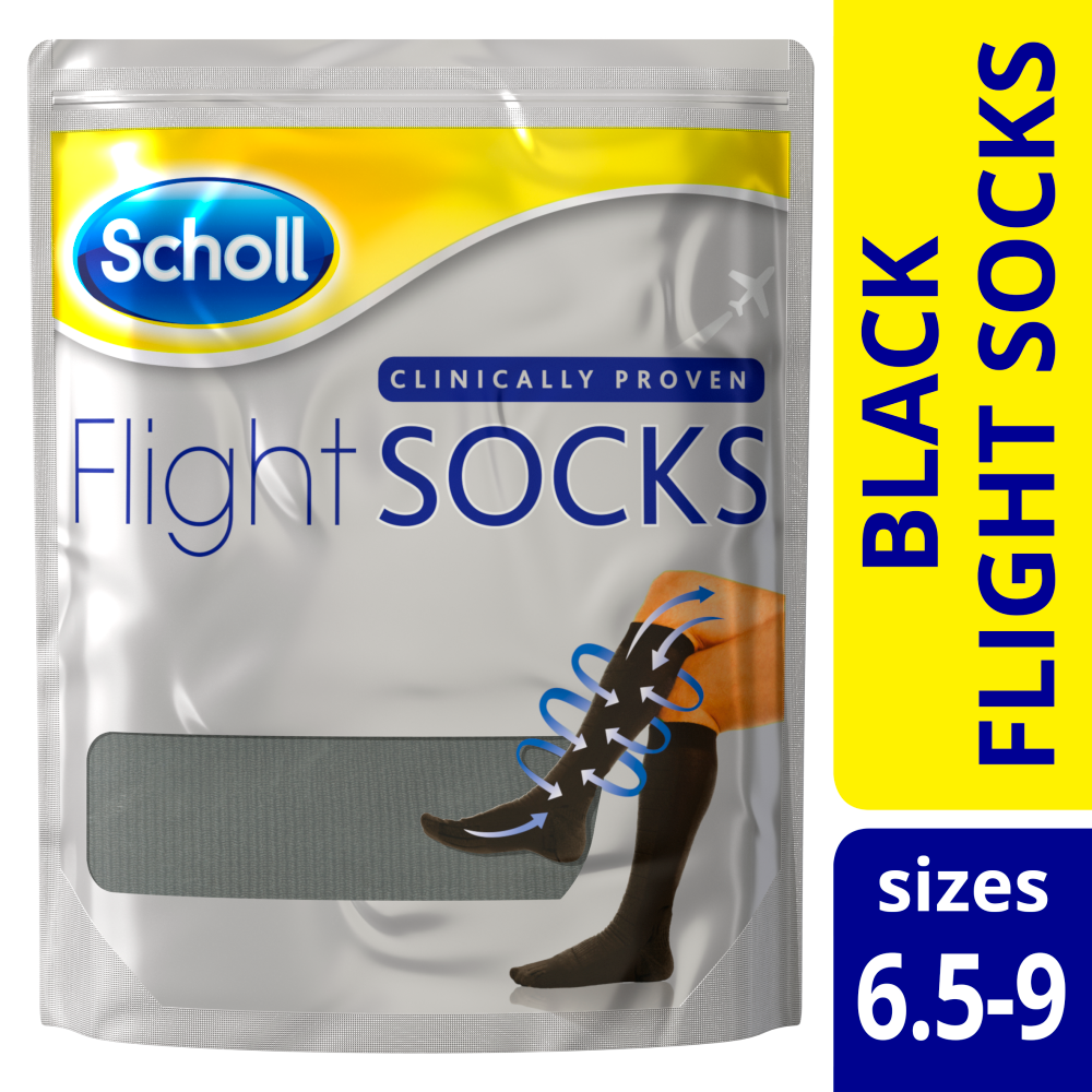 Scholl Flight Socks Black 1 Pair Sizes 6.59 For DVT Chemist 4 U