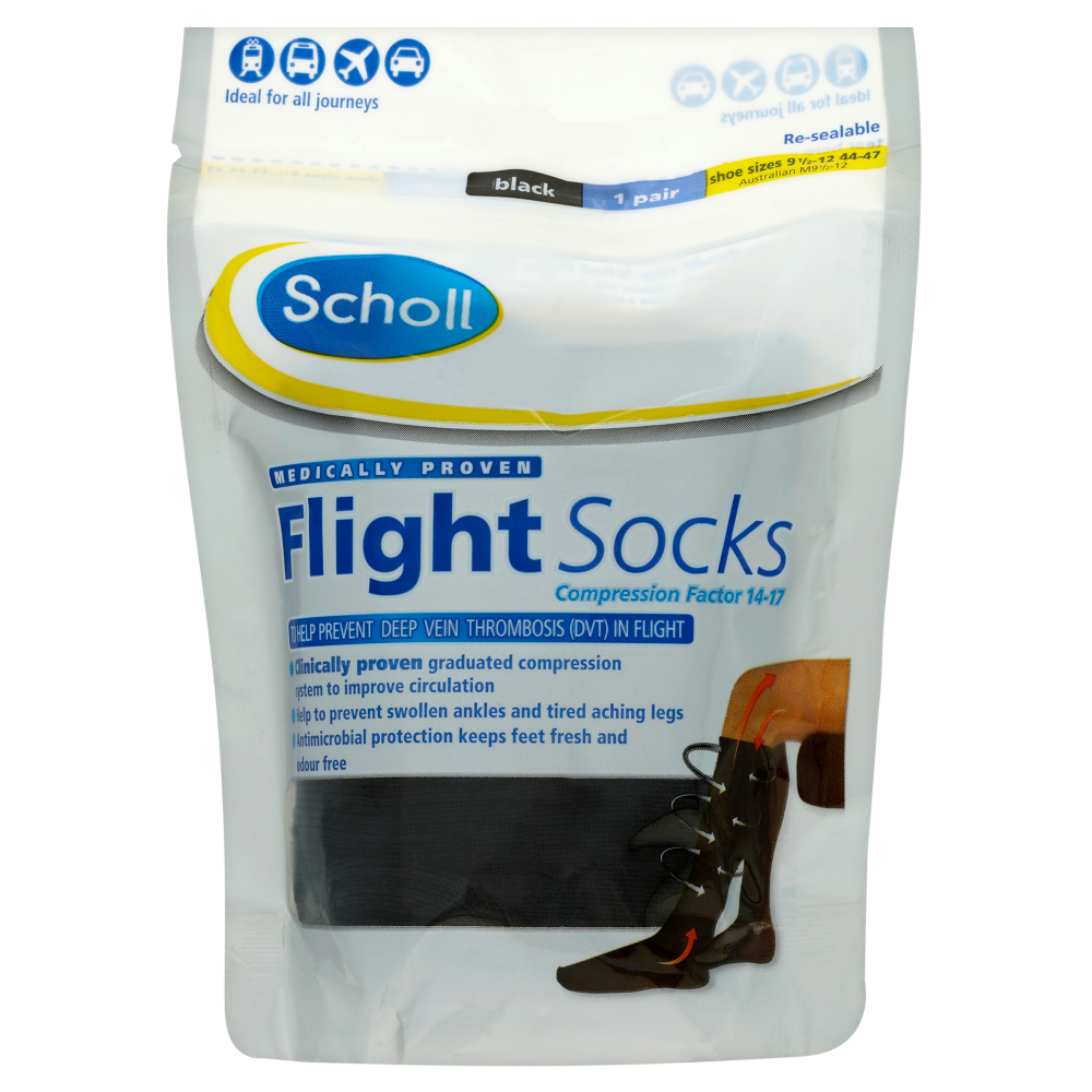 Scholl Flight Socks Black 1 Pair Sizes 9.512 For DVT Chemist 4 U