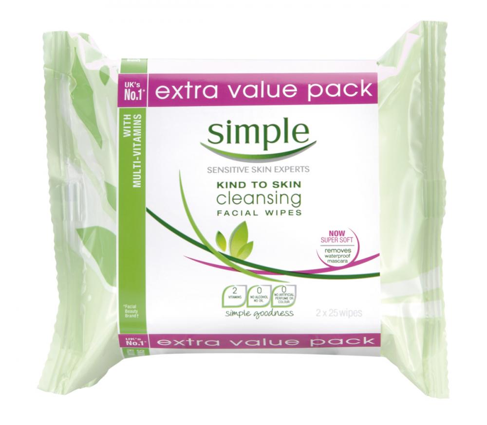 Simple Cleansing Facial Wipes Twin Pack 2x25 Wipes Chemist 4 U